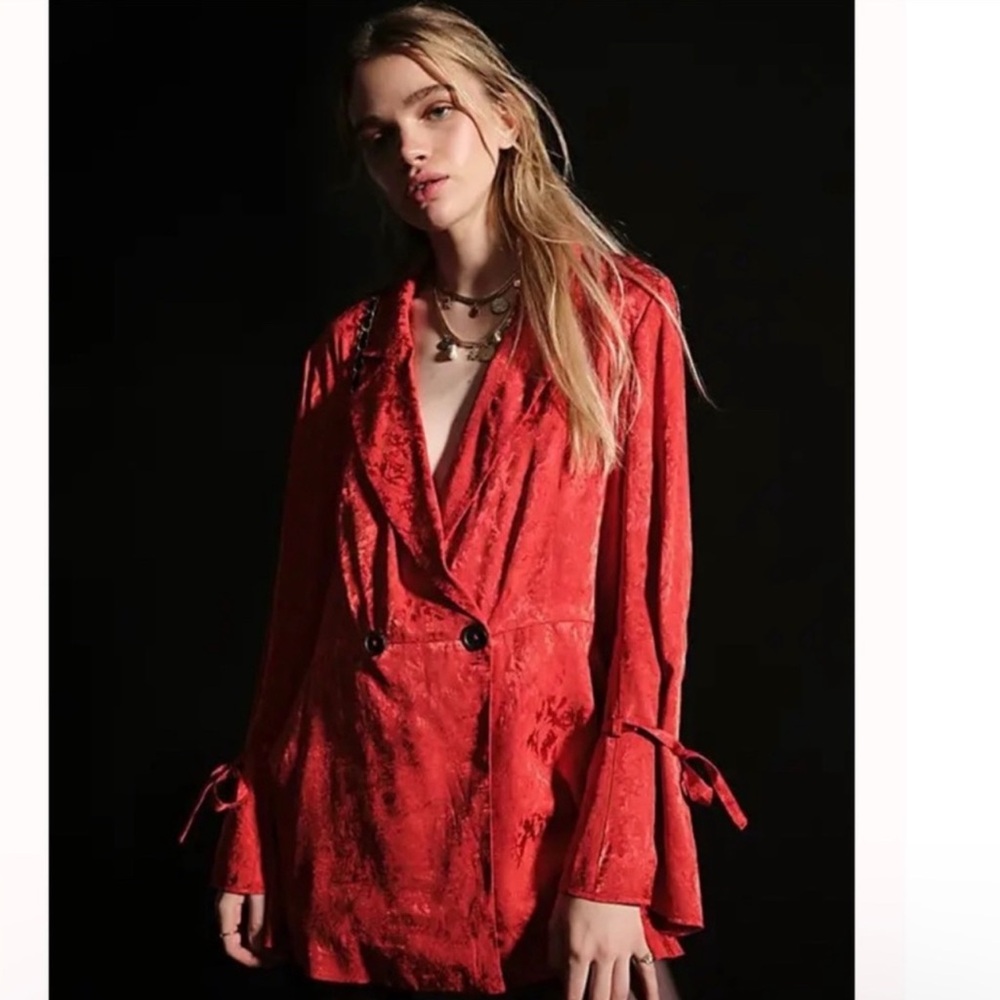 Free People Red Velvet Double-Breasted Blazer
